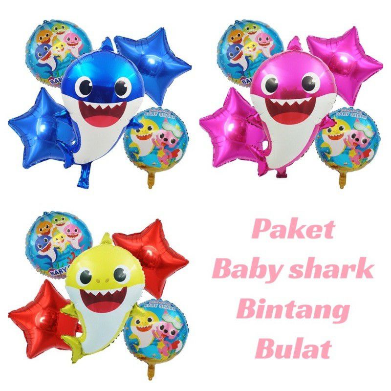 Paket Balon Baby Shark Bintang Bulat