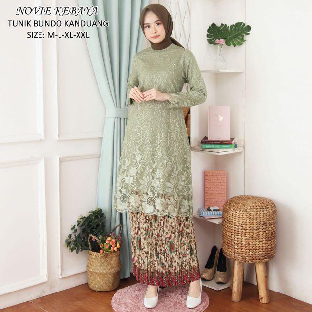 ( REALPICT ) Kebaya Tunik Tulle Bordir - Kebaya Novie Kebaya - Kebaya Modren - Set Kebaya Brukat-Green tea