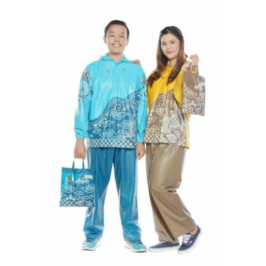 Jas Hujan Setelan Dewasa Pria Wanita Stelan Jaket+Celana Motif Batik Merek TIGER HEAD