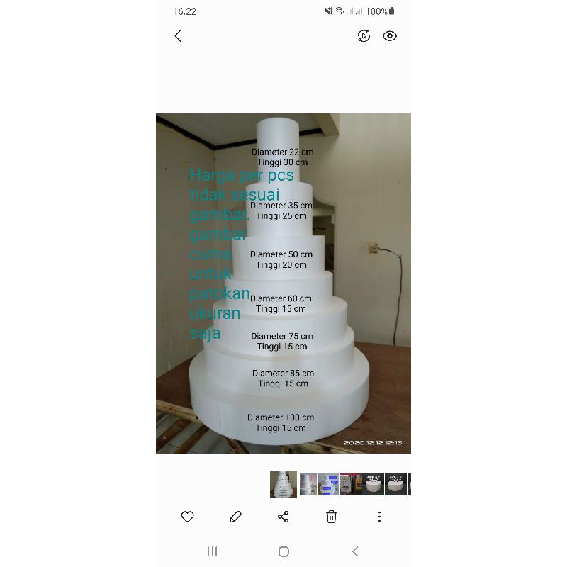 Bulat Diameter 70cm (Kotak 70x70cm) Tinggi 16-20cm Dummy Cake Styrofoam Gabus Kue