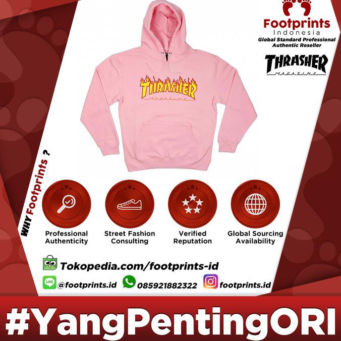 BARANG MURAH THRASHER FLAME PULLOVER \U002F HOODIE \U002F JACKET PINK 100% ORIGINAL - MERAH MUDA, S