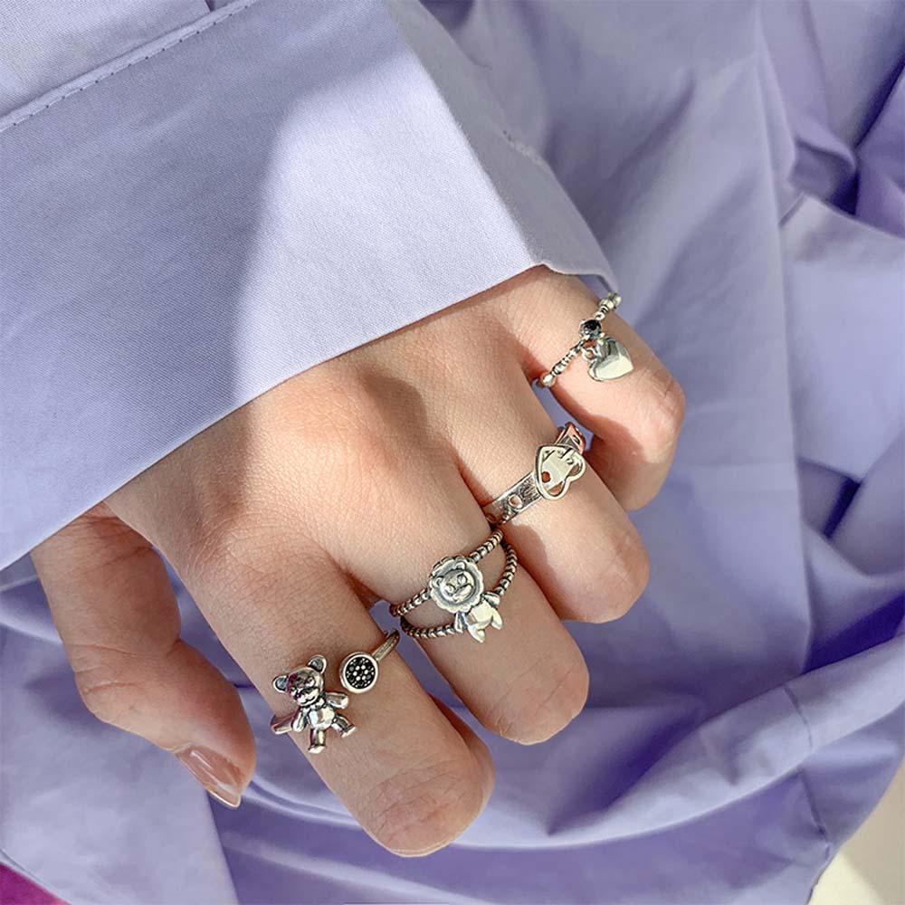 Mxbeauty Cincin Terbuka Punk Vintage Sabuk Gesper Berongga Hati Singa Korea Jari Ring