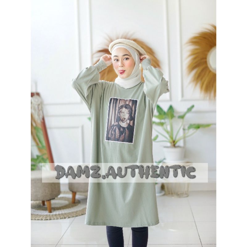 Kaos Tunik Oversize Sablon (Sage Green)