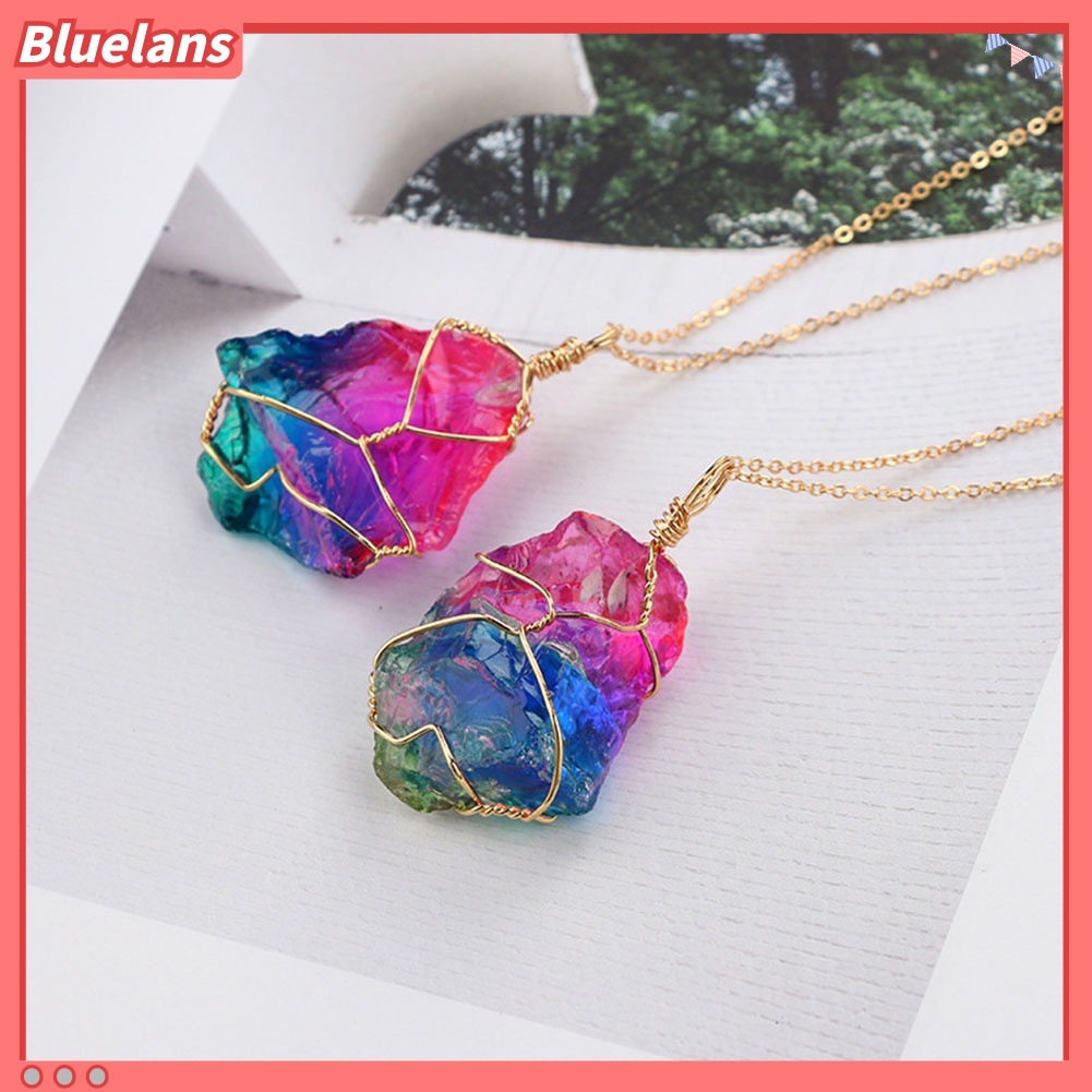 Kalung Rantai Liontin Batu Rock Warna Pelangi Untuk Wanita