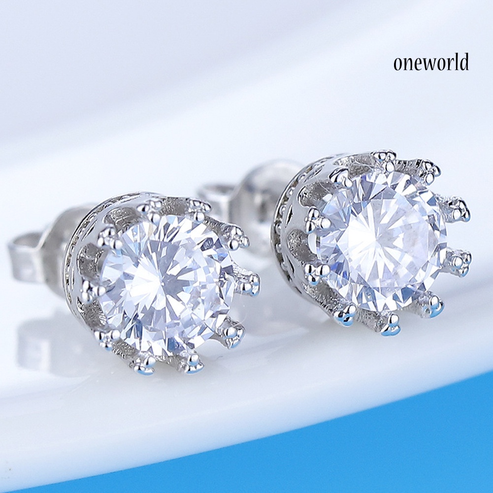 OW@ Fashion Women Silver Plated Cubic Zirconia Ear Studs Earrings Piercing Jewelry