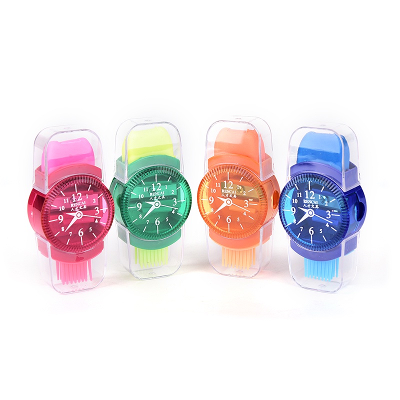 {LUCKID}Watches Sliced Pencil Sharpener With Erasers Brush for Office School Supplie