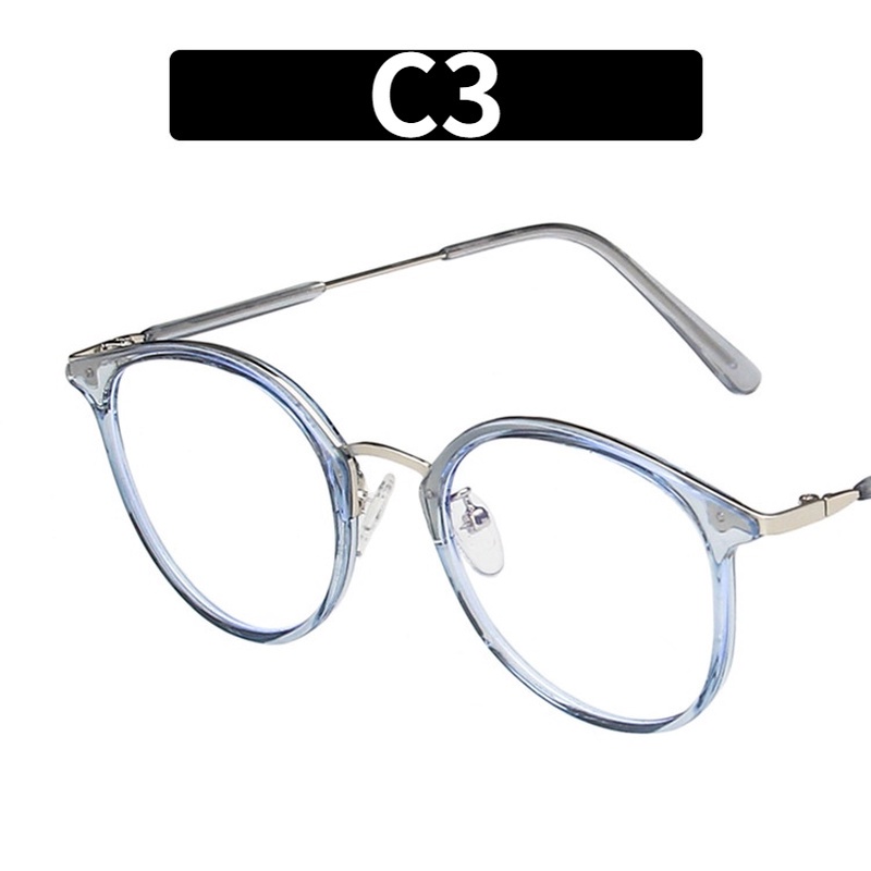 (Yuzhu) Kacamata Frame Bulat Bahan Metal Anti Blue Light Tr90