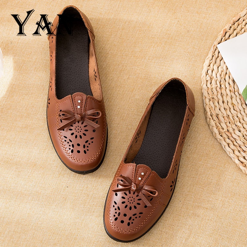 YAN Sepatu Flat Shoes Wanita Kulit Sepatu Slip On Terbaru Sepatu Kantor Nyaman Bernapas