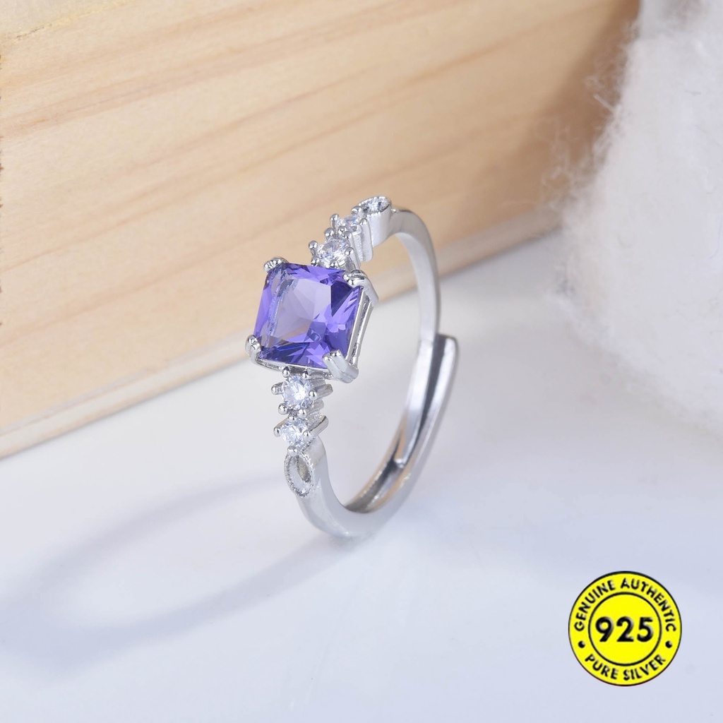 Cincin Berlian Amethyst Persegi Model Terbuka Dapat Disesuaikan