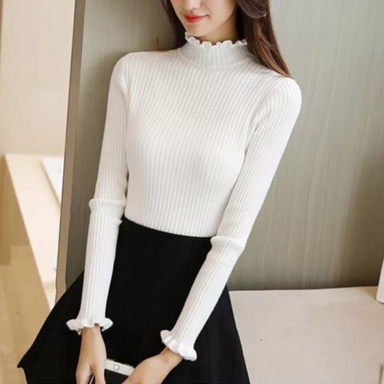 HOPYLOVY - Sweater Rajut Turtleneck Kriwil Lengan Panjang Curly Tabita