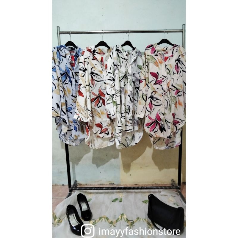 KEMEJA RAYON - ATASAN WANITA//Kemeja Wanita Lengan Panjang - Motif Daun