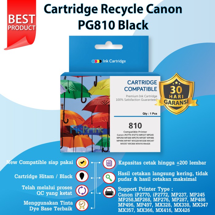 Cartridge Tinta Recycle 810 PG810 PG-810 Refill Printer Canon iP2770 MP287 MP237 MP258 non original