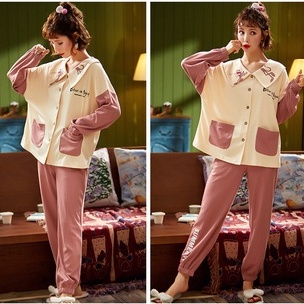 SET Piyama wanita krah lengan panjang import premium / Baju tidur Pp wanita katun tebal premium