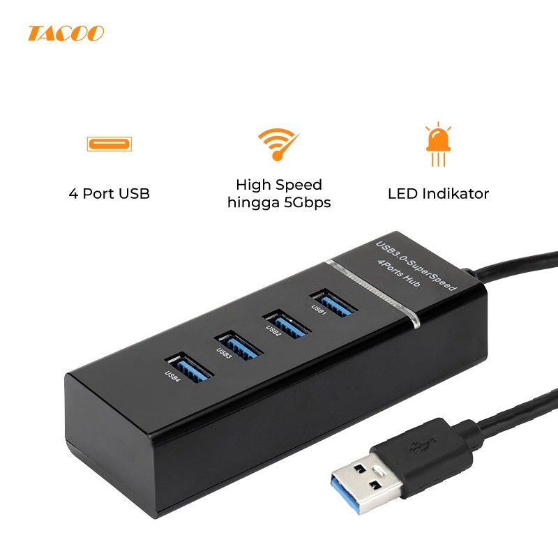 

Tacoo Hub Adapter USB 4 Port High Speed 3.0 5Gbps Converter Portable Splitter untuk Laptop / PC