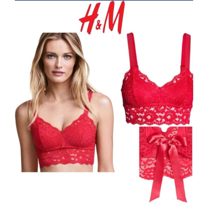 Bralette H&M nonpad nonwire color Red lace XS S M L