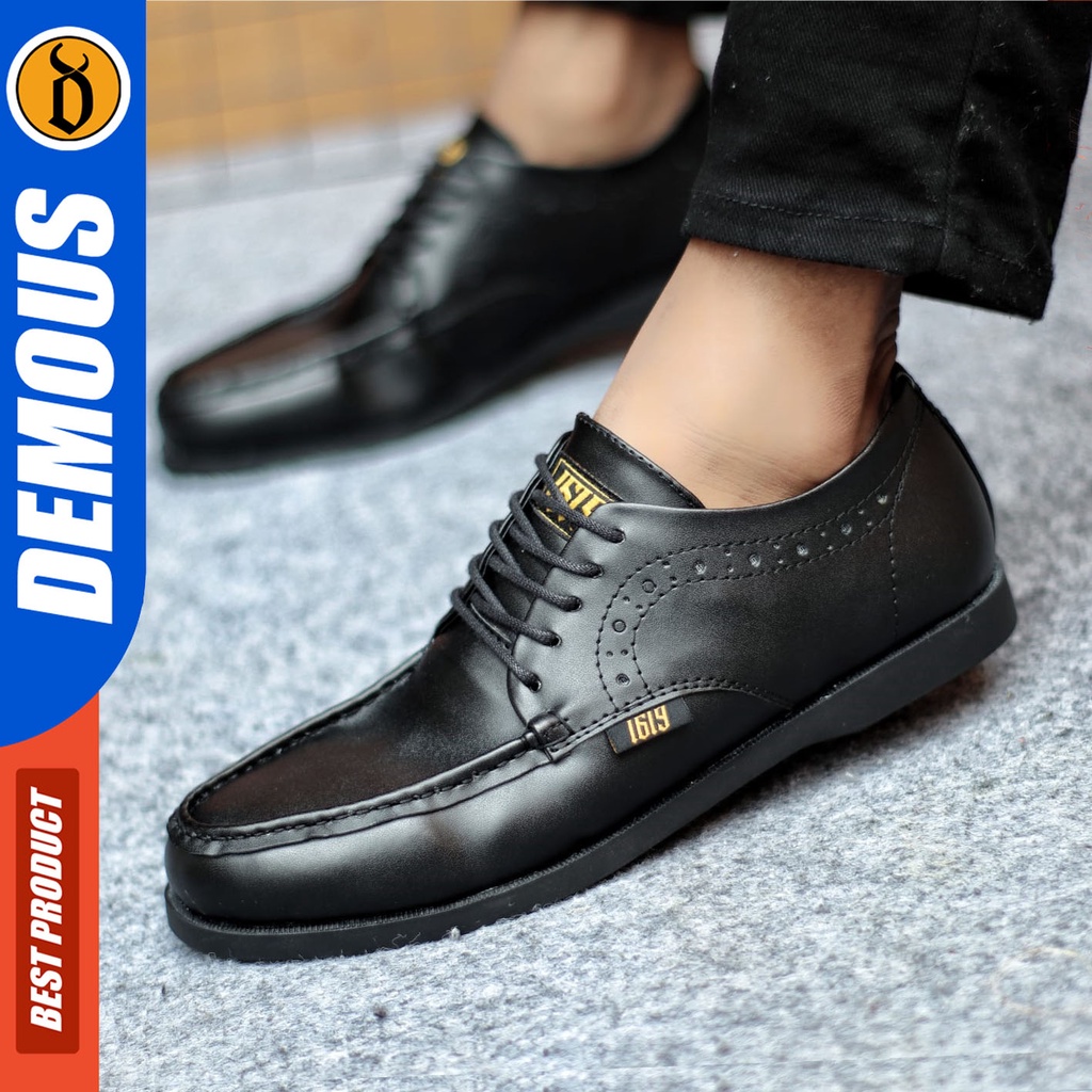 Sepatu Formal Pria Sepatu Casual Pria Kulit Pu Tali Sepatu Pantofel Kerja Kantor Kuliah Kondangan Sepatu Hitam Pria DEMOUS ZOKE