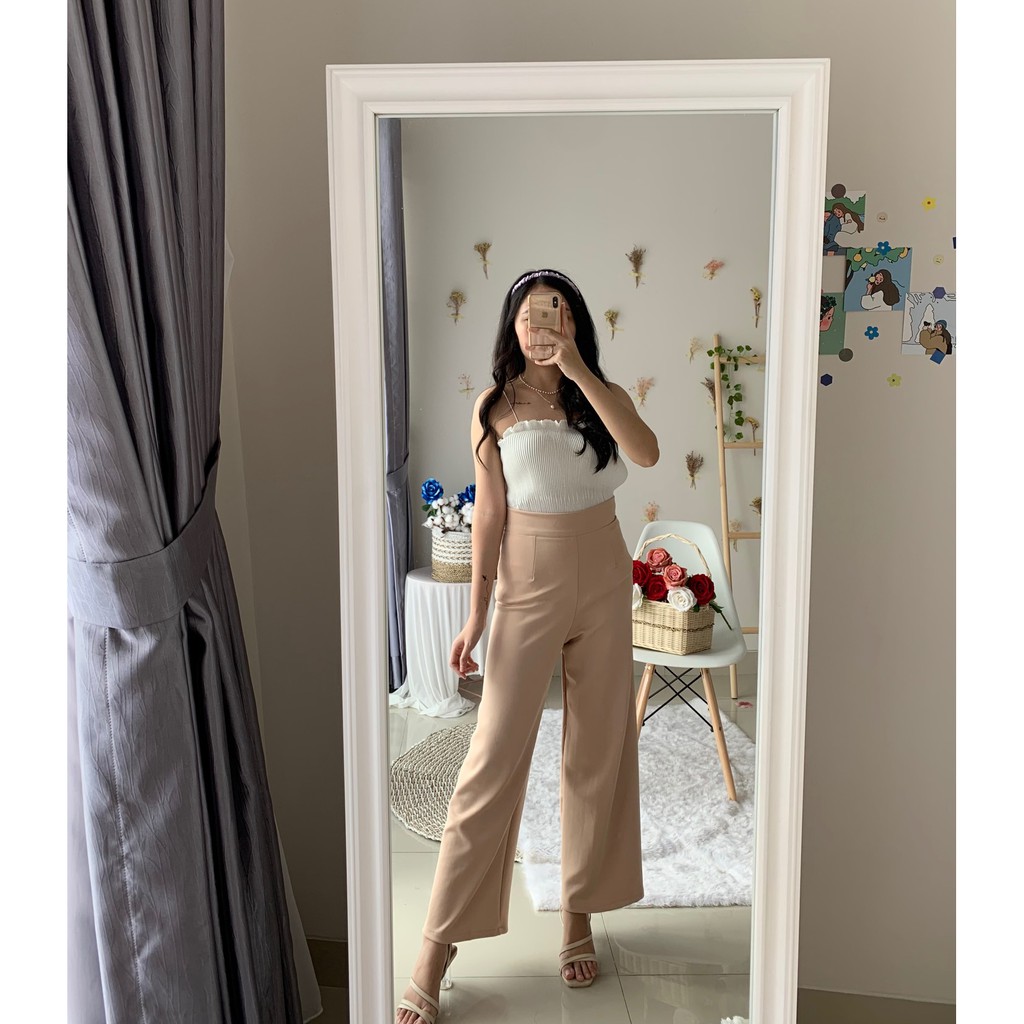 Sweet Berry - Petite Kulot / Celana Kulot Panjang Bahan Scuba-Cream