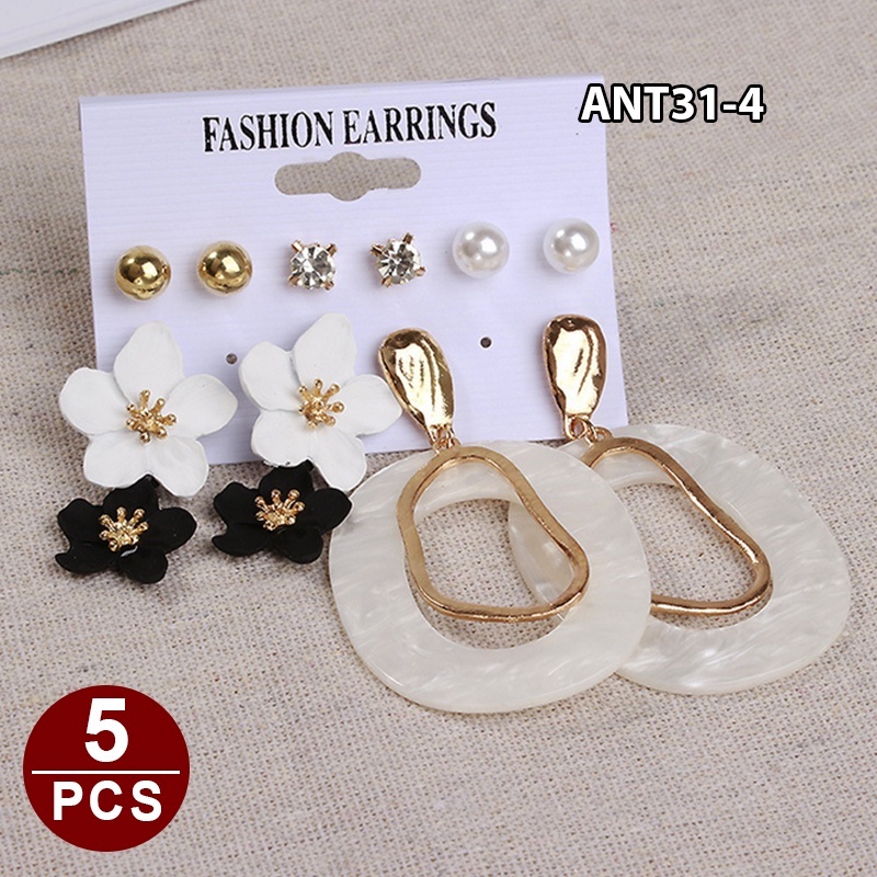 1set 6pasang Anting Wanita korea Tusuk Gantung Desain Geometri Rumbai Alloy fashion import ANT31-ANT31-4