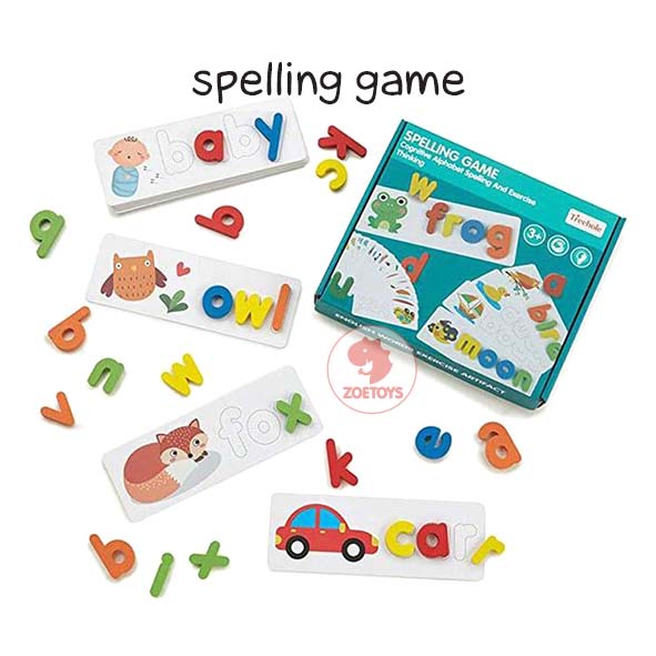 Zoetoys Spelling Game | Treehole Moveable Wooden Word Jumble Letter | Words Learning Game Kids Matching Card Puzzle Montessori | Belajar Mengeja Kata Mengenal Huruf Alphabet | Mainan Anak Edukasi