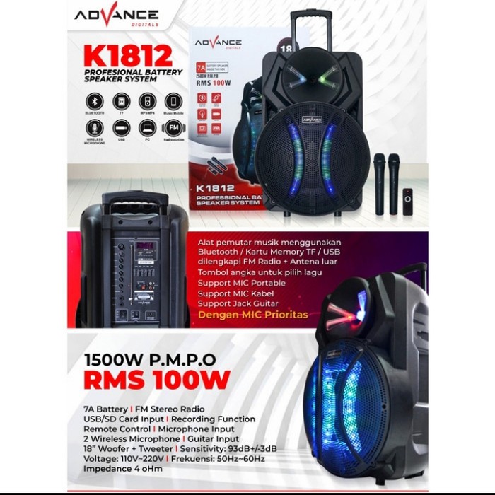 Speaker Aktif Portable Meeting Advance K1812 Advance K 1812 18 Inch