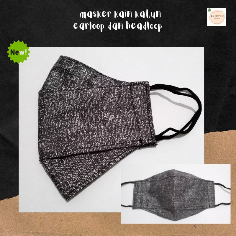 masker kain katun jepang motif denim black 3d evo kf94 murah unisex tebal earloop hijab karet