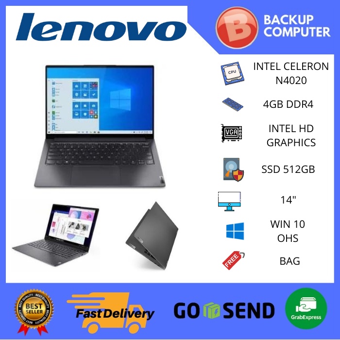 LENOVO IDEAPAD SLIM 3i 14 N4020 4GB 512SSD W10+OHS 14FHD BLK -4MID