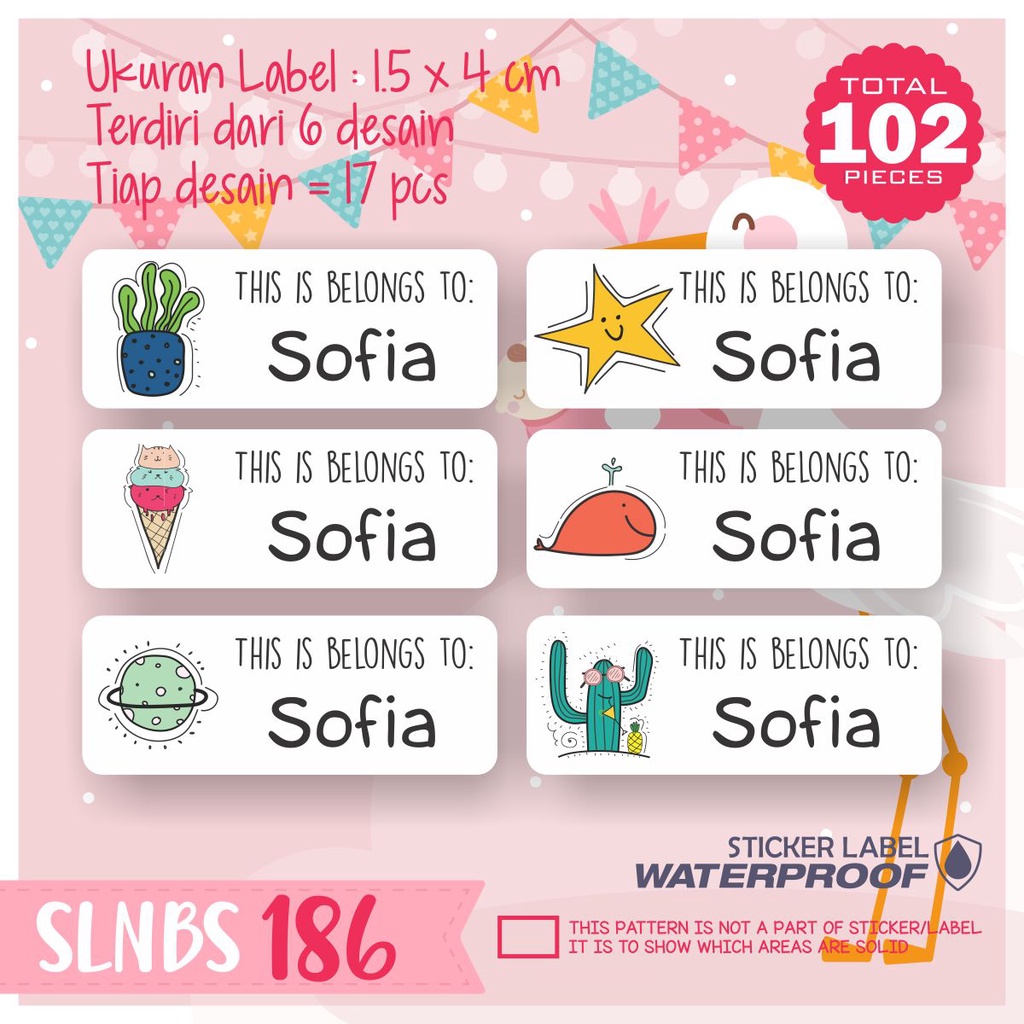 

stiker label nama anak kartun sticker anti air bunga tanaman SLNBS 186