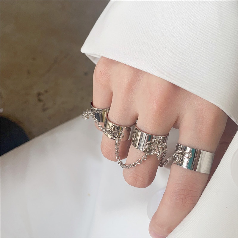 4 pcs Sederhana Ins Punk Keren Unisex Cincin Perak Pasangan Fashion Knuckle Minimalis Cincin Set Perhiasan Hip Hop