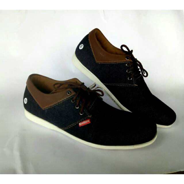 Sepatu kasual tali pria bahan denim keren krs tl lv