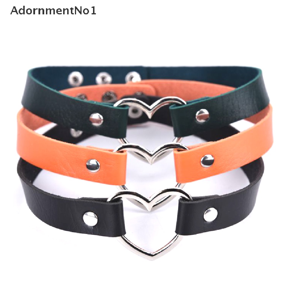 (AdornmentNo1) Kalung Choker Kulit PU Liontin Hati Hollow Out Untuk Wanita