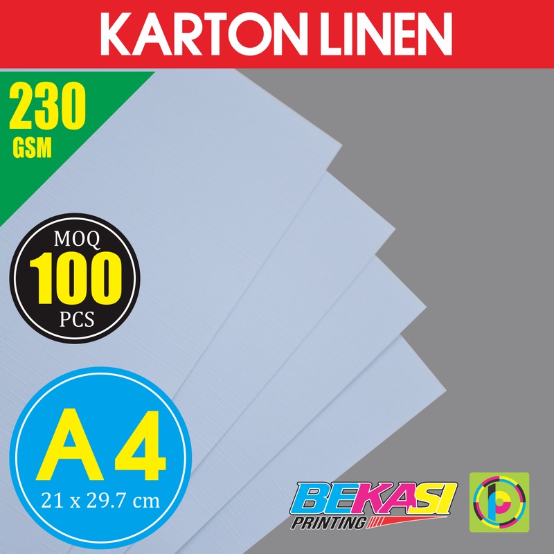 

Kertas Karton Carton LINEN PUTIH 230 GSM Ukuran A4 21x29.7 cm isi 100 Lbr