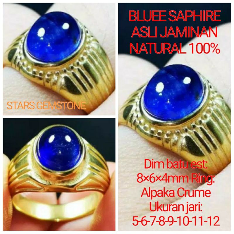CINCIN BATU PERMATA BLUE SAPHIRE TOP QUALITY ASLI BATU NATURAL 100%