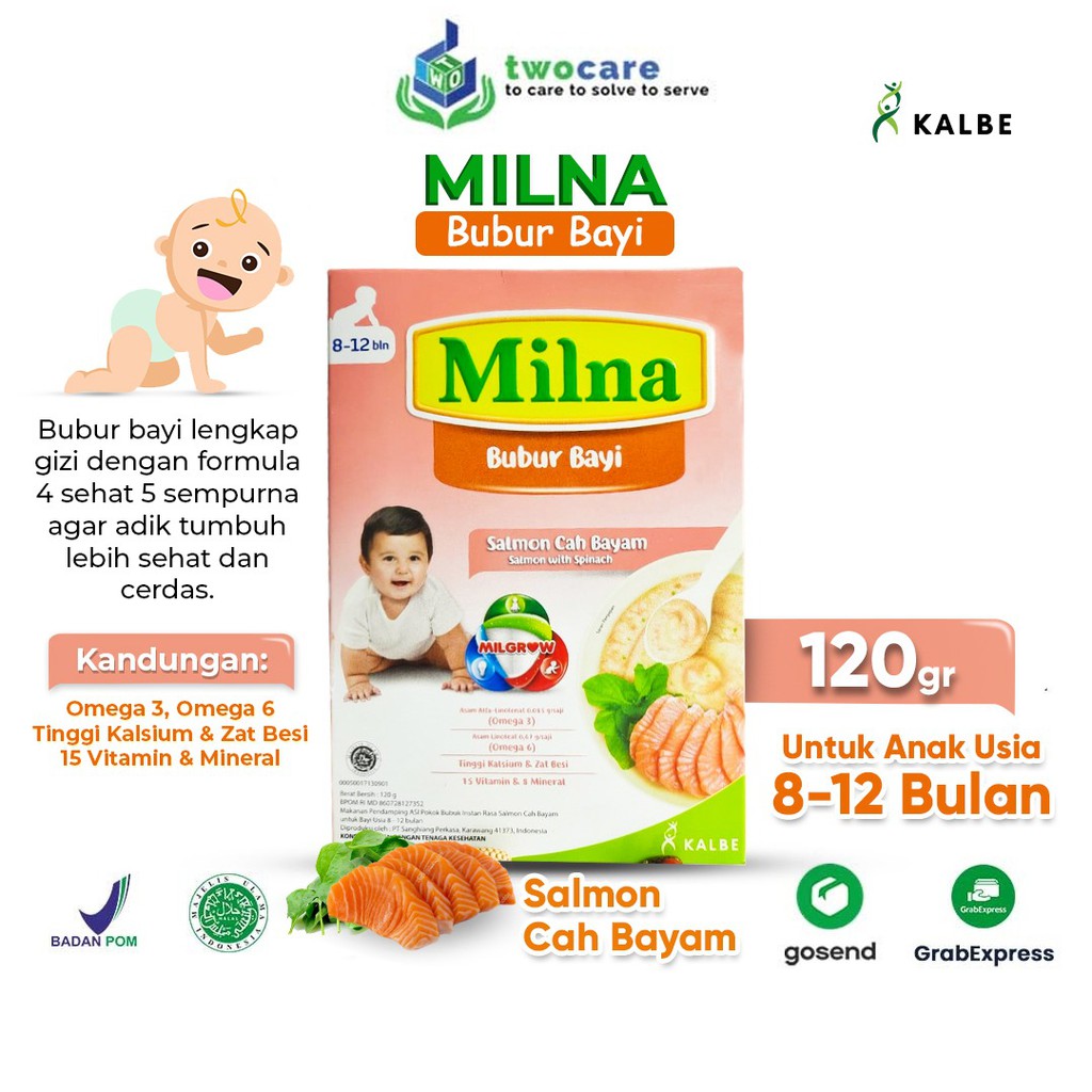 Milna Bubur Regular 8+ Salmon Cah Bayam 120gr