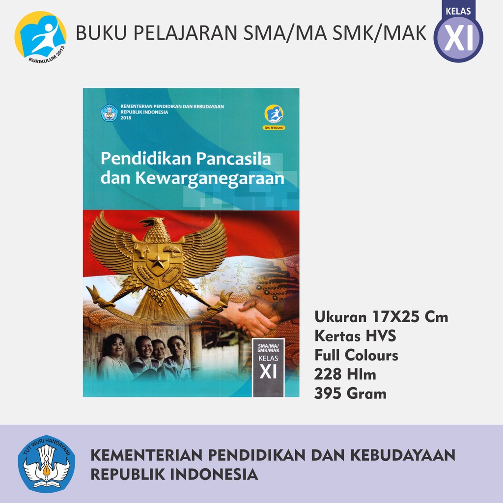 Buku Pelajaran Tingkat SMA MA MAK SMK Kelas XI Bahasa Indonesia Inggris Matematika Penjaskes Seni Budaya PPKn Kemendikbud-XI PEND PANCASILA