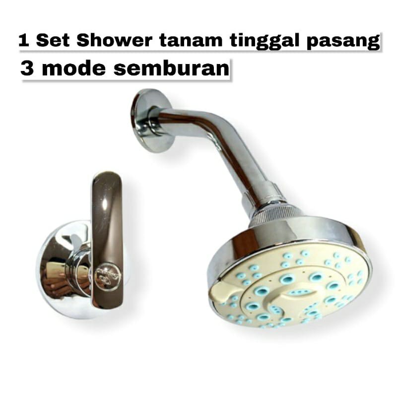 Shower Tanam dinding bentuk Bulat set Plus Kran shower Tanam bahan Kuningan asli dalam Plat Stainless