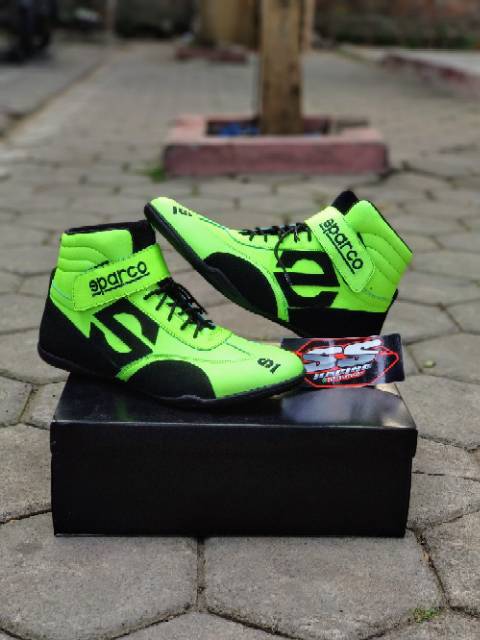 Sepatu drag bike race gokart biker touring casual hitam kulit suede bludru baru murah