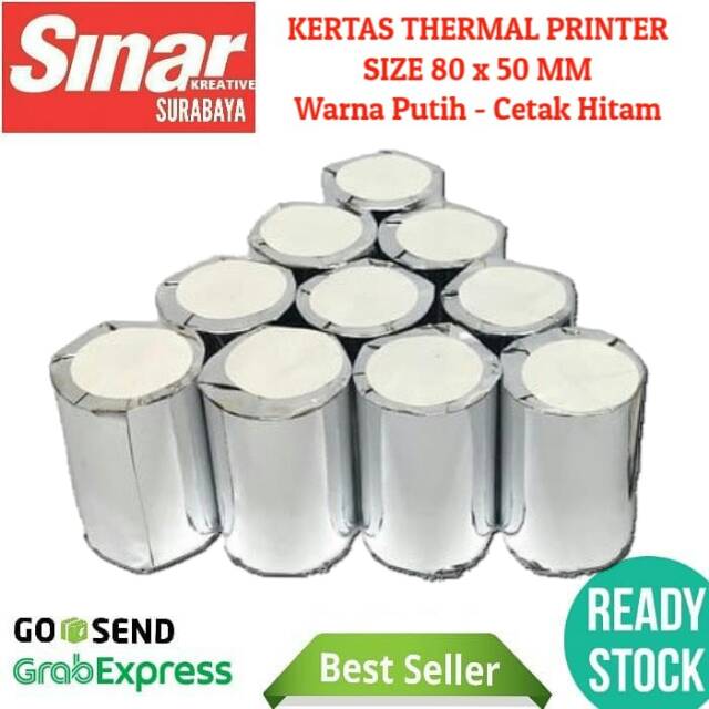 

KERTAS THERMAL SIZE 80x50 MM - CORELESS (WARNA PUTIH - CETAK HITAM)