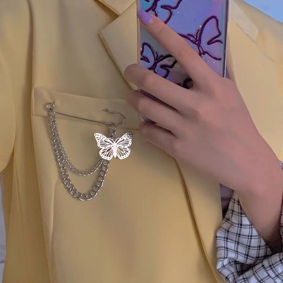 IFYOU Bros Bentuk Kupu-Kupu Aksen Mutiara Warna Silver Gaya Korea Untuk Wanita