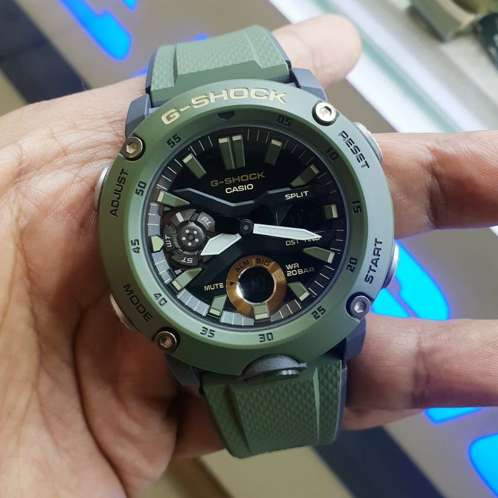 Casio G-shock GA 2000-3A original jam tangan pria tali karet hijau