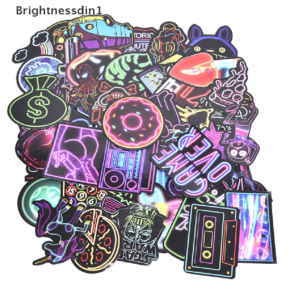 (Brightnessdin1) 50 Pcs Stiker Graffiti Anti Air Warna Neon Untuk Dekorasi Laptop / Koper DIY  Butikan Butik