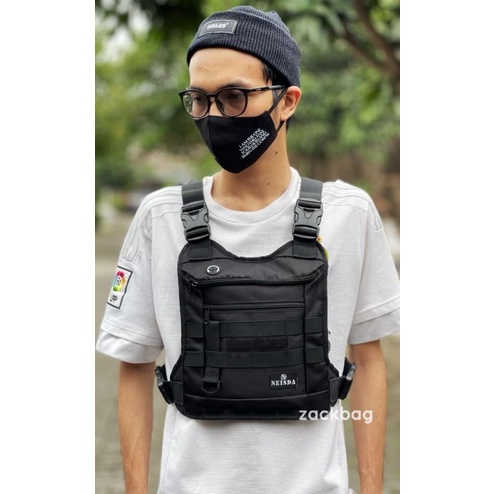 Tas dada pria Chest bag rig Neisda black tactical V3