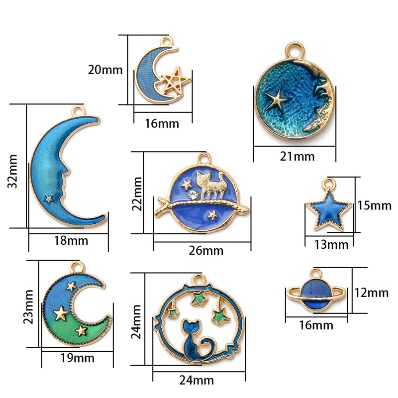 8Pcs Mixed Cute Moon Stars Globe Charms DIY Earrings Bracelet Pendant Neacklace Accessories For Jewelry Making