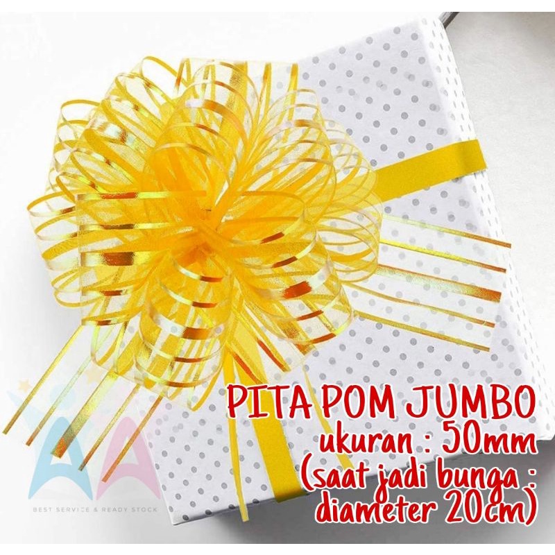 

SUPER BESAR Pita POM 50mm Organdi Salju Kain Kaca Organza Tarik Serut Kado