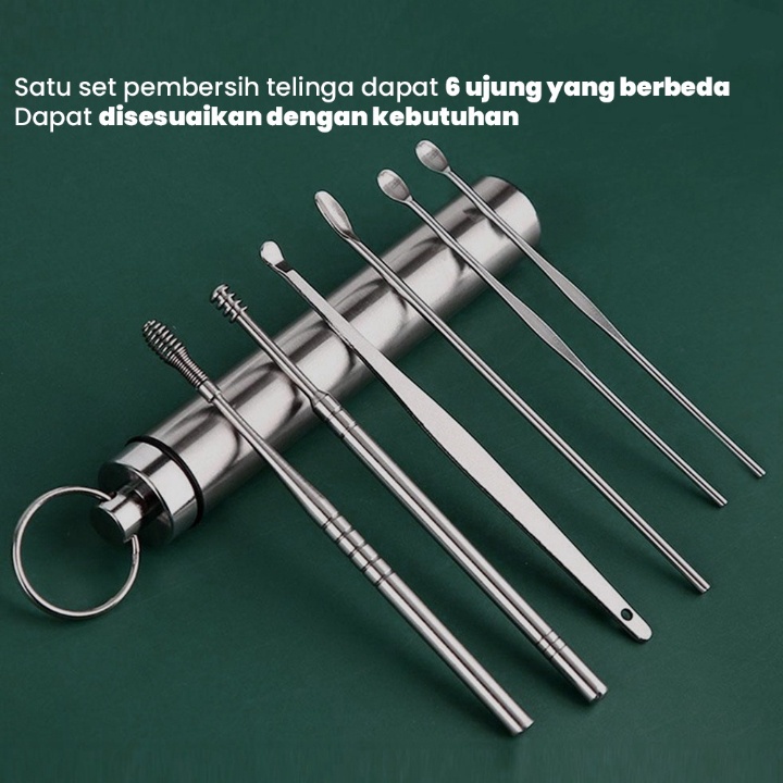 Pembersih Telinga Korek Kuping Ear Wax Picker 6 Pcs Stainless Steel