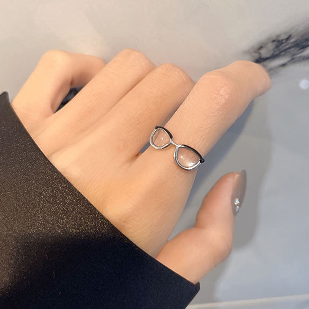 Hu Hu Hu Hu Hu Alat Bantu Pasang Kacamata♡ Cincin Model Terbuka Bahan Tembaga Desain Kacamata Gaya Simpleunik Adjustable Untuk Wanita