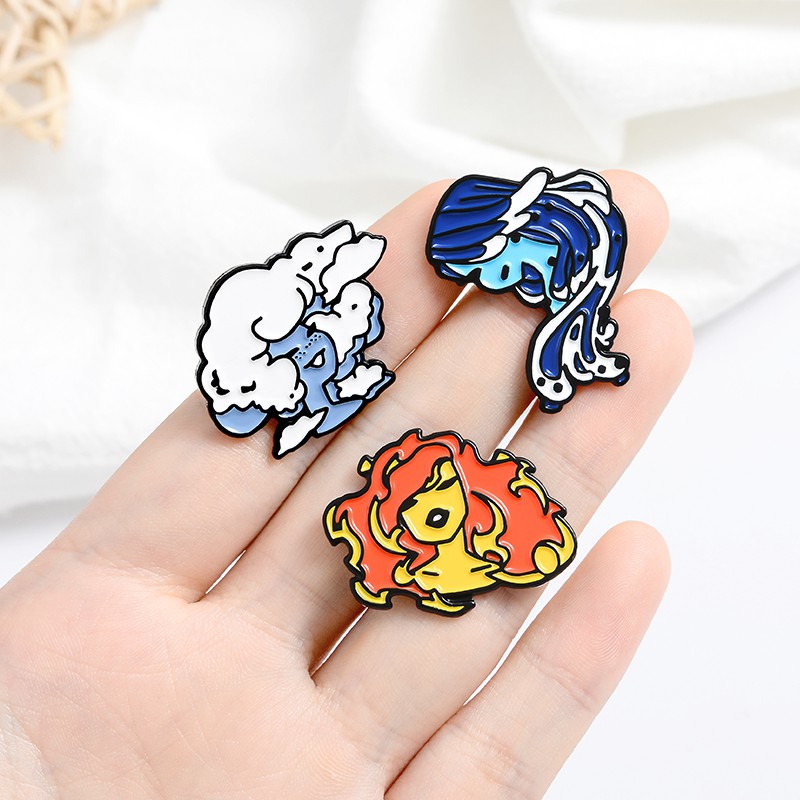 3pcs / Set Bros Pin Enamel Desain Kartun Dewi Element Untuk Kerah Pakaian