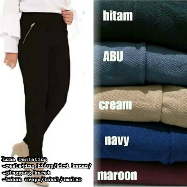 CELANA LUNA RESLETING SIZE JUMBO_BAHAN CREPE//ZIPER PANTS //muat bb 45-75kg// 1 kg - 5 pcs