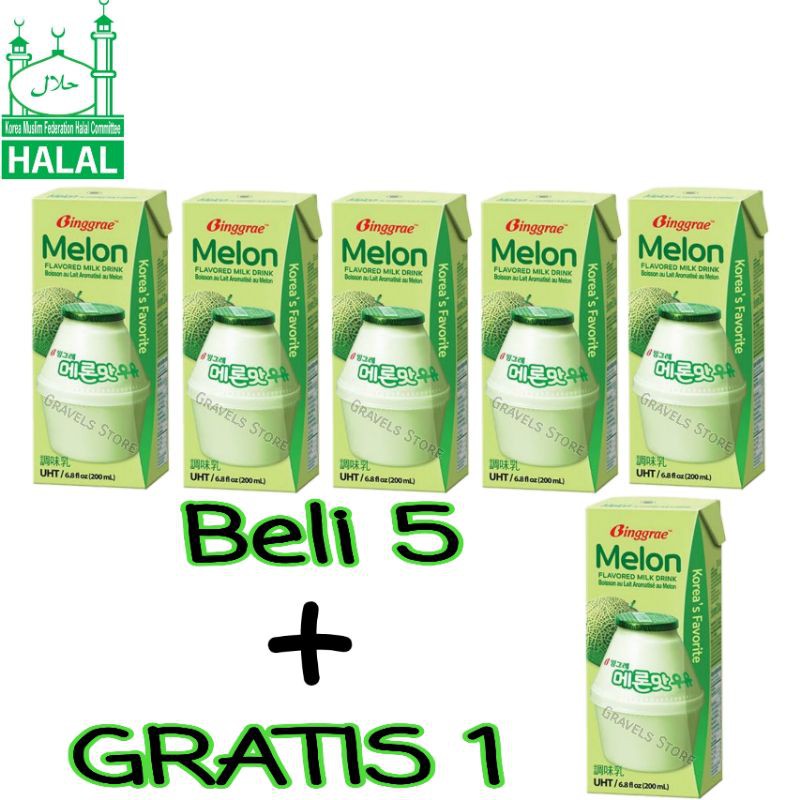 

[Bundling 6 Pcs] Binggrae Melon Milk - Susu Rasa Melon Bingrae ala Korea