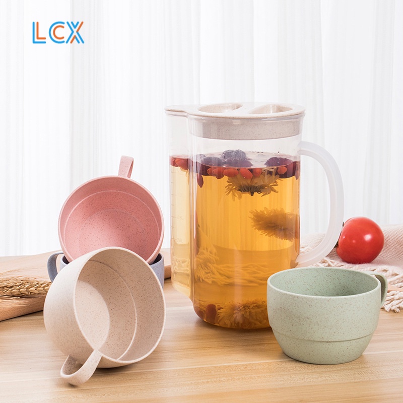 LCX Teko Jus Air Teh Kopi Wadah Plastik Dengan 4 Cangkir Water Jug 2 Liter BPA FREE VS-16