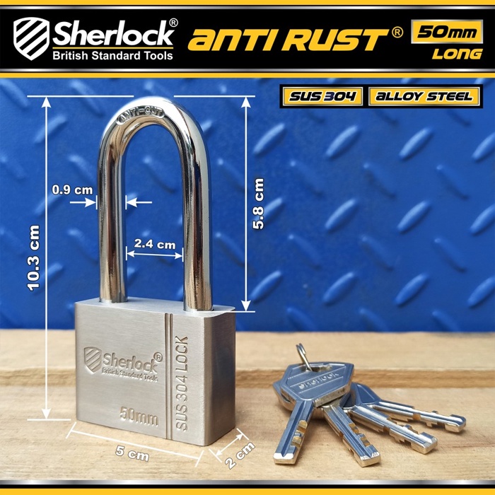 Gembok ANTI RUST 50 mm Panjang Sherlock Stainless Steel 304 anti karat